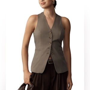 NWT ANTHROPOLOGIE Single-Breasted Gray Tailored Vest Sz L